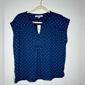 Ann Taylor Loft NWT navy polka dot blouse size M